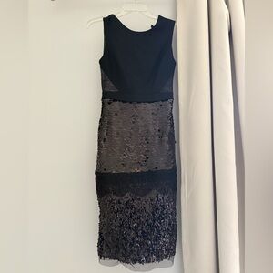 BCBGMaxAzria Black Sequin Fringe Midi Dress